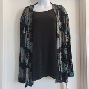 Made in Heaven 2 separate pieces black short sleeve top and floral cardigan